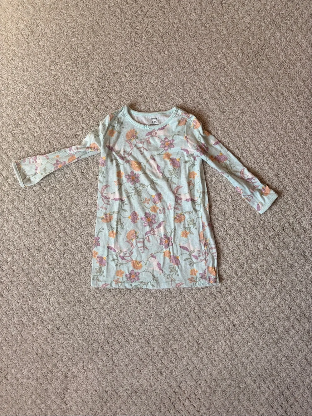 Carter's Light Mint Floral Long-Sleeve Nightgown with Pink and Orange Flowers